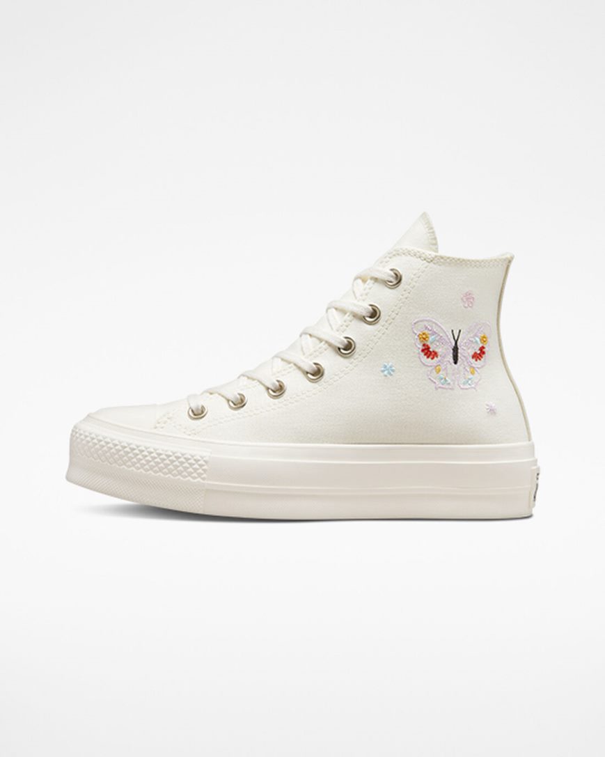 Pantofi Platforma Dama Converse Chuck Taylor All Star Lift Butterfly Wings Inalti Bej Roz | RO KFGEN814